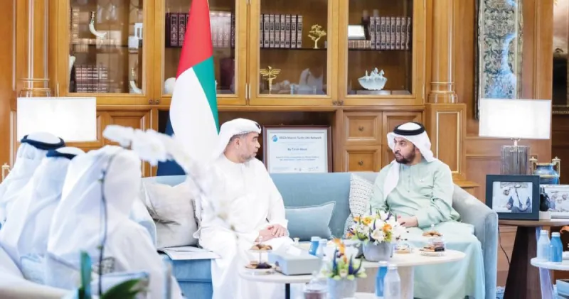 Sheikh Hamdan bin Zayed Al Nahyan meets with an Abu Dhabi Public Prosecution delegation headed by Attorney General Ali Mohammed Al Blooshi at Al Nakheel Palace in Abu Dhabi.