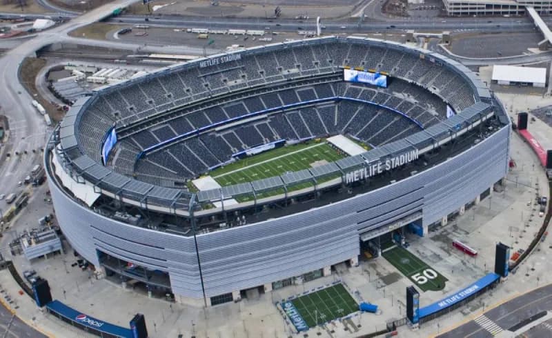 An aerial view of MetLife Stadium in New Jersey, the host venue for the 2026 FIFA World Cup final.