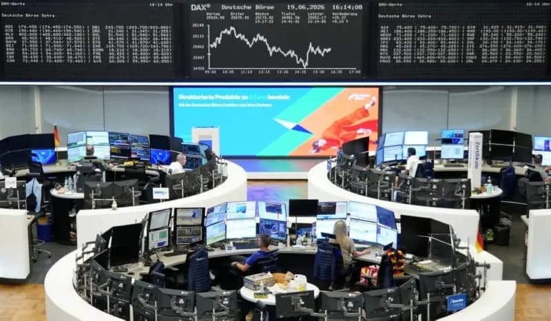 European stock market trading board displaying declining indices amid falling mining sector shares and commodity price drops.