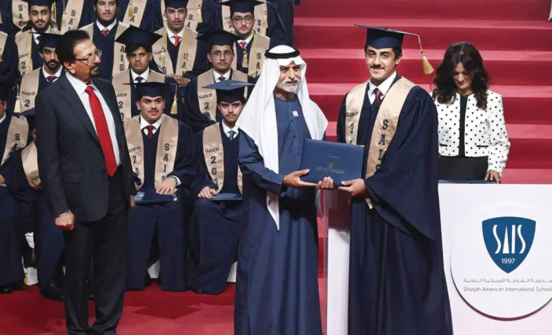 Sheikh Nahyan bin Mubarak Al Nahyan presiding over the graduation ceremony of Sharjah American International School students at the American University of Sharjah theatre.