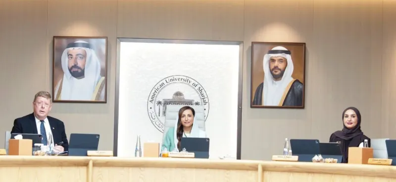 Sheikha Bodour bint Sultan Al Qasimi chairs a meeting of the American University of Sharjah board of trustees on campus.