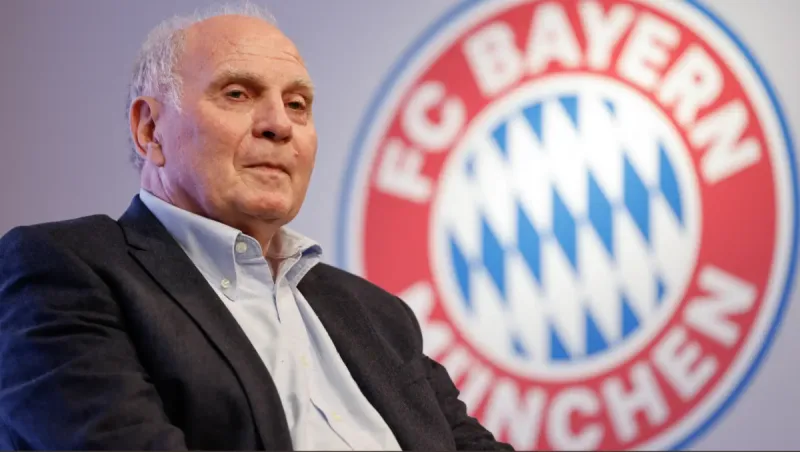 Bayern Munich honorary president Uli Hoeness speaking at a public event.