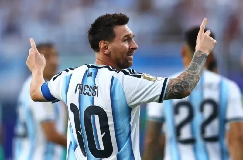 Lionel Messi celebrates after scoring during Argentina's 3-0 victory over Algeria in their 2026 World Cup opening match.