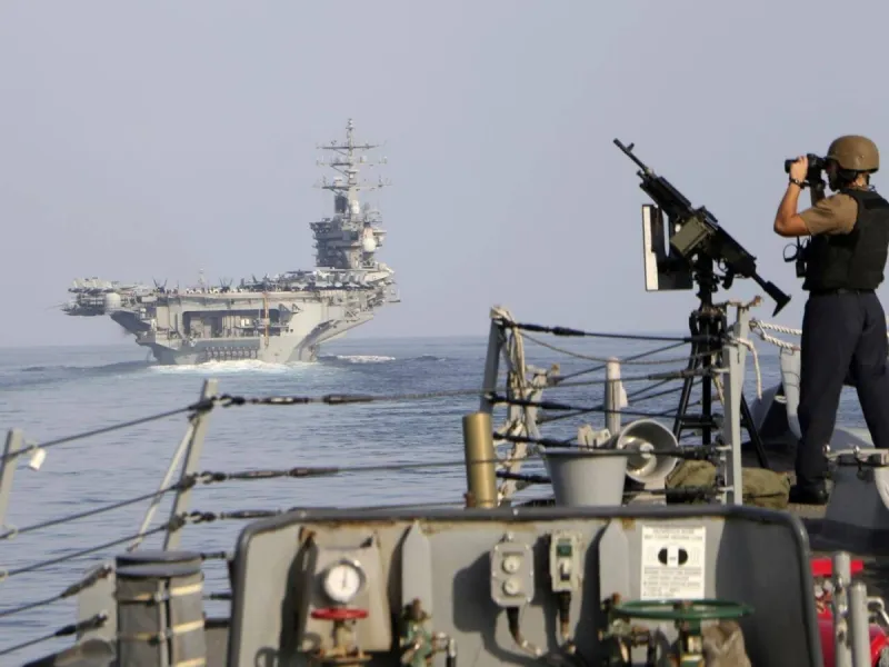 A naval vessel patrols the Strait of Hormuz, the strategic waterway between the Gulf and the Arabian Sea.