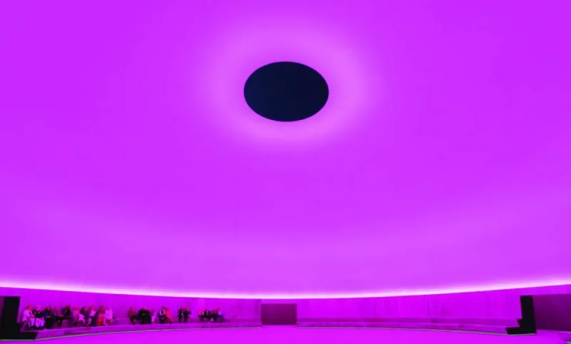 An immersive light installation by James Turrell, in which a room is suffused with a single, shifting colour, dissolving the sense of depth and physical boundaries.
