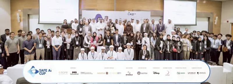 Award ceremony at the University of Dubai for the Safe AI Cup 2026 competition.