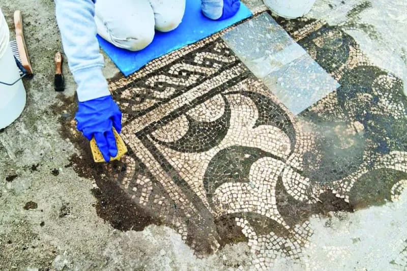 Rare Roman mosaic discovered in a newly unearthed villa on the outskirts of Rome.