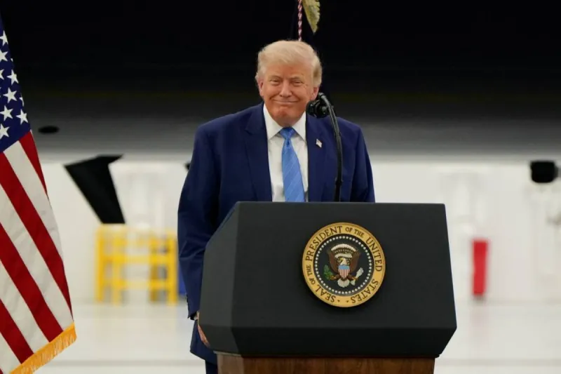 Donald Trump speaking, with the Strait of Hormuz referenced in the context of US-Iran nuclear negotiations.