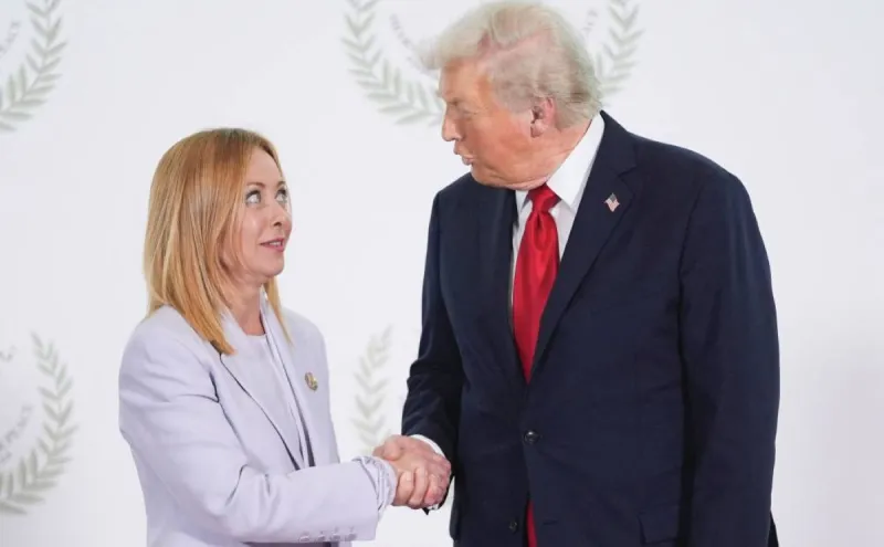 Italian Prime Minister Giorgia Meloni and US President Donald Trump pictured together at a formal event.