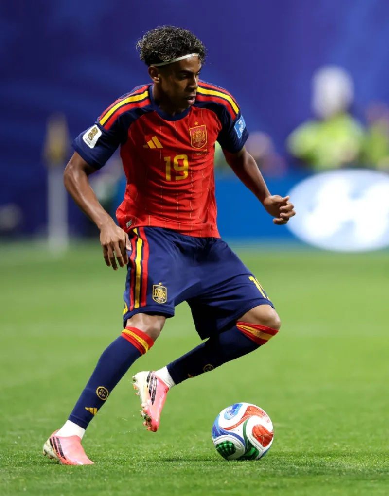 Lamine Yamal celebrates after scoring his first World Cup goal for Spain in their 4-0 victory over Saudi Arabia.