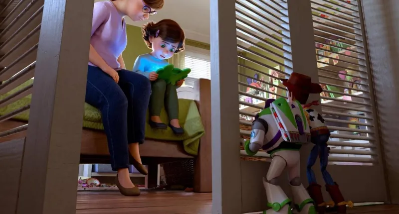 A promotional image from Toy Story 5 featuring the franchise's iconic toy characters, with Jessie prominently in the foreground.