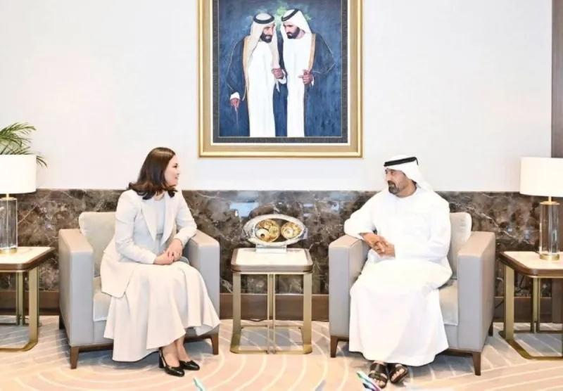 Sheikh Ahmed bin Saeed Al Maktoum meets with Assel Zhanassova, Deputy Head of the Presidential Administration of Kazakhstan, to discuss bilateral cooperation in aviation, logistics, tourism and trade.