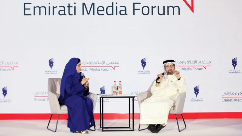 His Excellency Dr Ali Rashid Al Nuaimi speaking at the 11th UAE Media Forum dialogue session in Dubai.