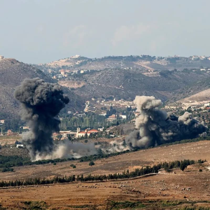 Smoke rises over the town of Kfar Tibnit in southern Lebanon following Israeli artillery shelling.