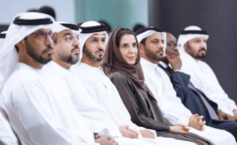 Officials and influencers attend the launch of the UAE's National Anti-Drugs Campaign at the Influencers Hub, with the campaign slogan 'United to eradicate the scourge' displayed at the event.