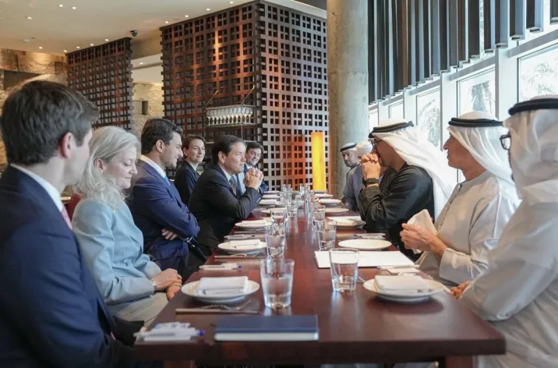 His Excellency Dr. Anwar Gargash attending the meeting between Sheikh Mohamed bin Zayed Al Nahyan and US Secretary of State Marco Rubio in the UAE.