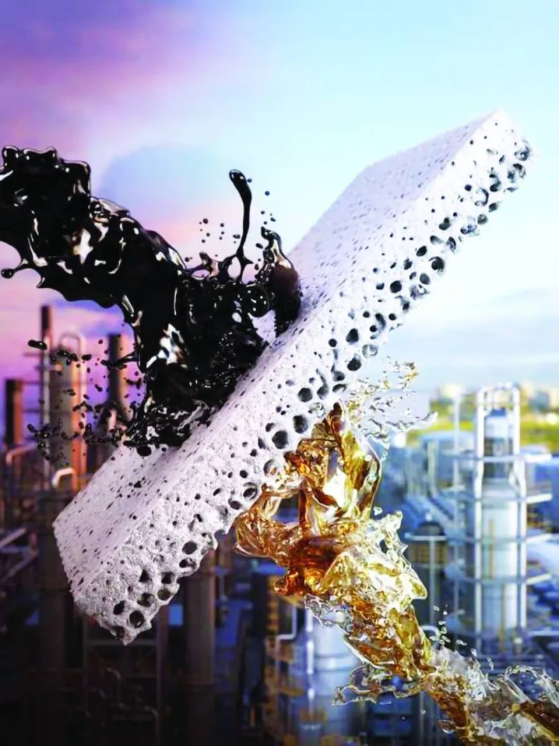 A porous polymer membrane used in a new low-cost, low-heat crude oil refining process developed by an international research team.