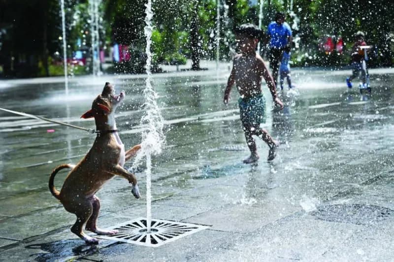 People seeking shade and shelter outdoors during an extreme heatwave in Europe.