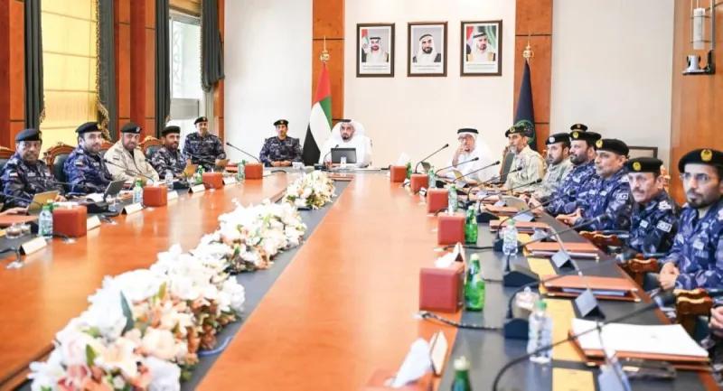 Sheikh Saif bin Zayed Al Nahyan chairing the Police Leadership Council meeting at the Ministry of Interior.