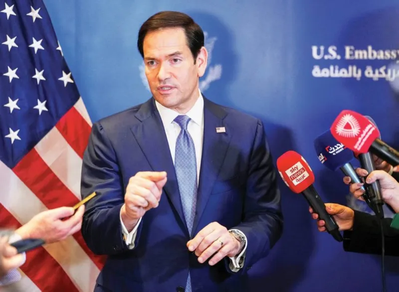 US Secretary of State Marco Rubio speaks at the US-Gulf ministerial conference in Manama, Bahrain.
