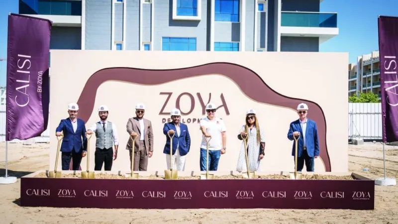 Construction activity at the Calessi residential project in Dubai South, developed by Zoya Real Estate Development.
