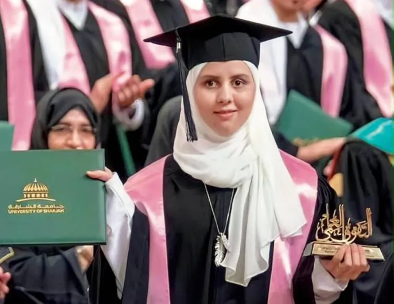 Sham Ammar Abdo, the first visually impaired graduate of the College of Health Sciences to earn a bachelor's degree in Clinical Nutrition and Dietetics with honours.