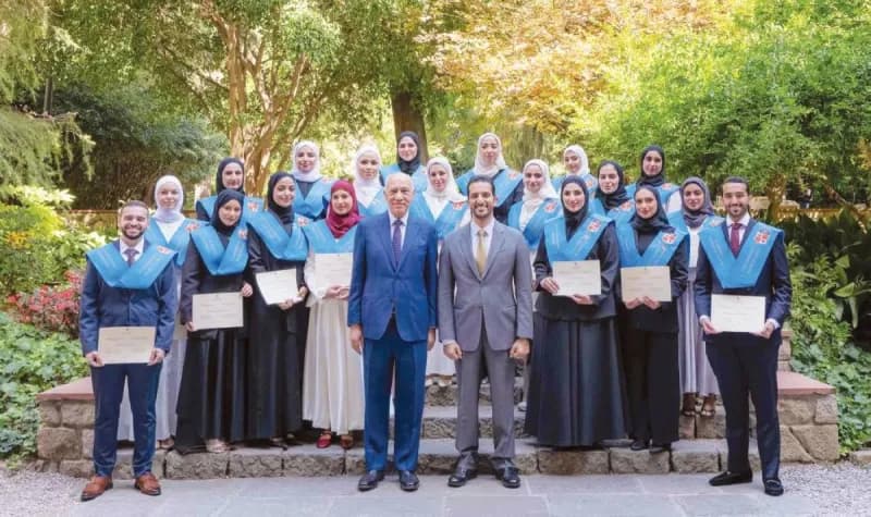 Sheikh Sultan bin Ahmed bin Sultan Al Qasimi presenting graduation certificates to graduates of the Master of Science in Media Entrepreneurship and Digital Innovation programme at the University of Barcelona.