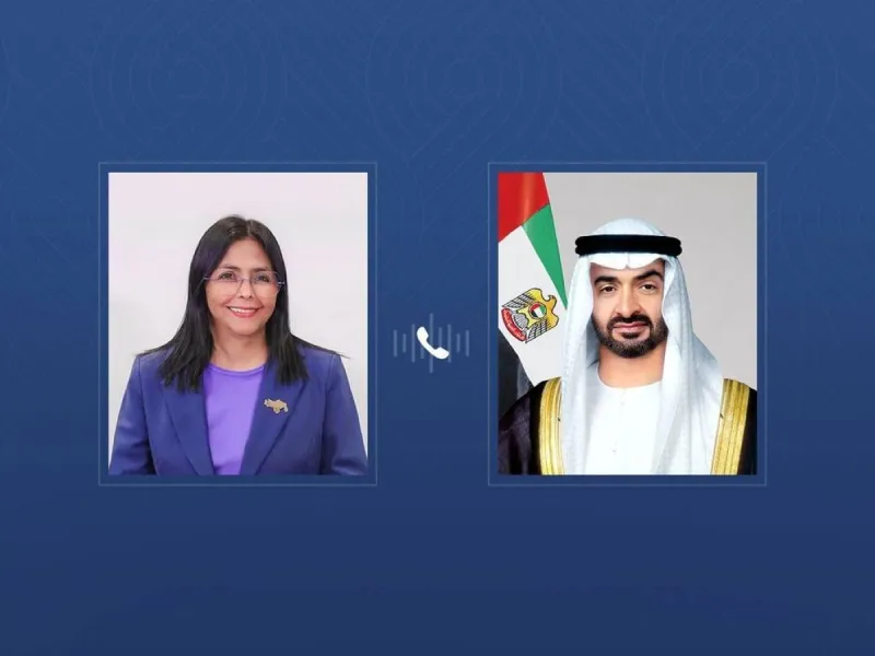 Sheikh Mohamed bin Zayed Al Nahyan conducting a phone call to offer condolences to Venezuelan Acting President Delcy Rodríguez following a devastating earthquake.