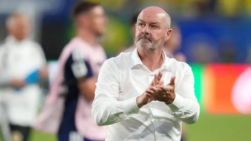 Scotland manager Steve Clarke looks on during a World Cup group stage match.