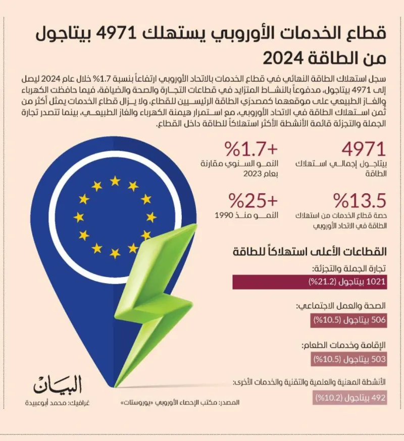 A chart or graphic illustrating energy consumption data for the European Union services sector in 2024.