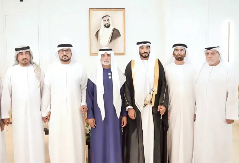Sheikh Nahyan bin Mubarak Al Nahyan attending the wedding reception of the Al Ali and Al Zaabi families at Al Falah Majlis in Abu Dhabi.