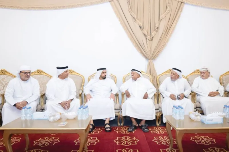 Sheikh Saif bin Zayed Al Nahyan offering condolences to the family of martyr Private First Class Issa Ghaloom Al Balushi at a condolence reception in Dubai.