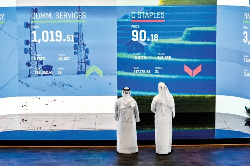 A view of the Dubai Financial Market index board reflecting strong quarterly gains with market capitalisation surpassing 1 trillion dirhams.
