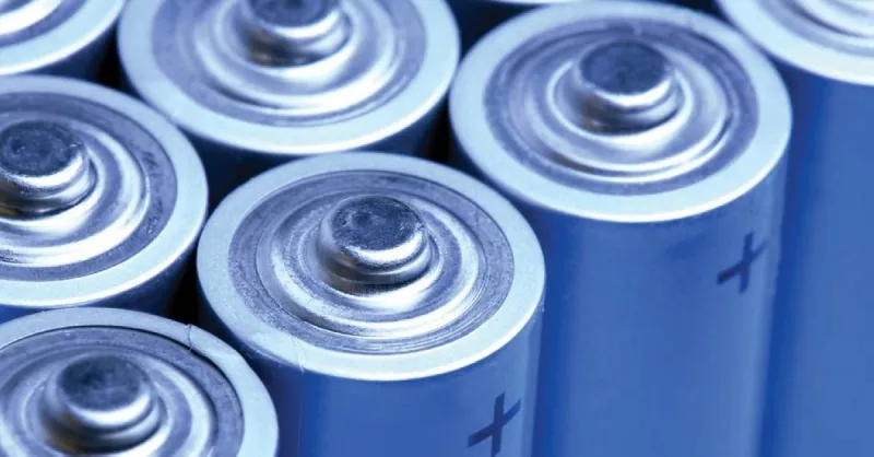 A close-up view of battery cells, illustrating research into oxygen's role in improving battery energy storage and charging performance.