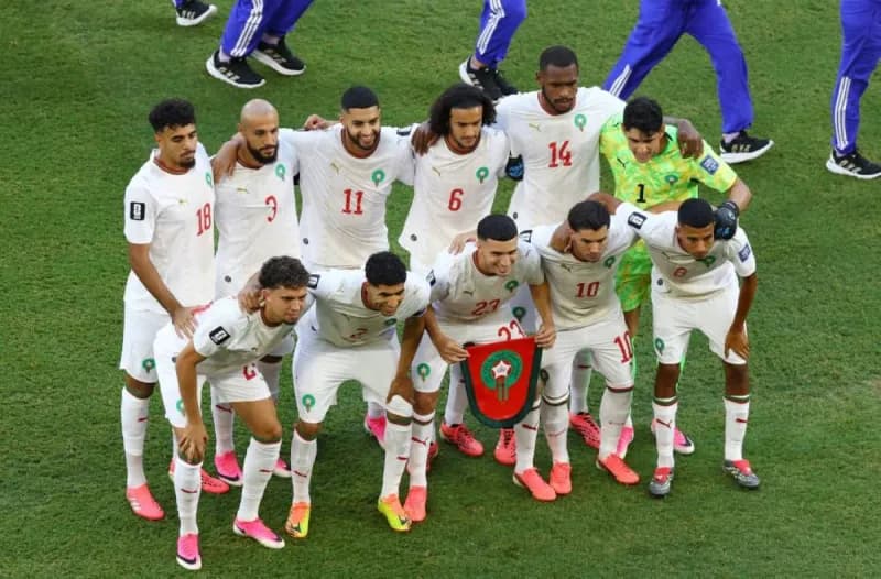 Morocco players in action during their 2026 FIFA World Cup round-of-32 match against the Netherlands.