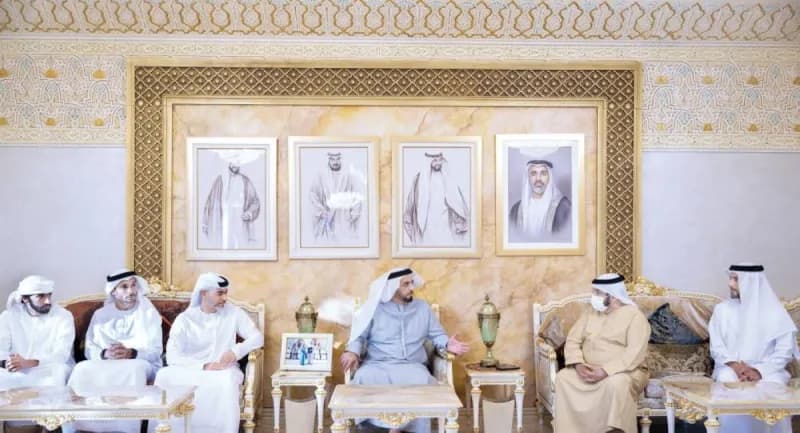 Sheikh Saif bin Zayed Al Nahyan offering condolences to the family of the late Fatima Ali Mohammed at their home.
