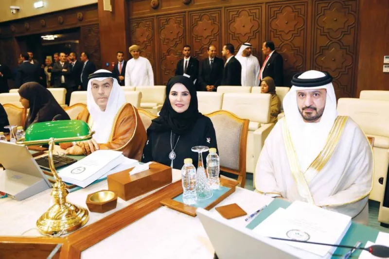 Members of the Federal National Council group at the Arab Parliament attending the closing session of the Arab Parliament's fourth legislative term at the Arab League headquarters in Cairo.