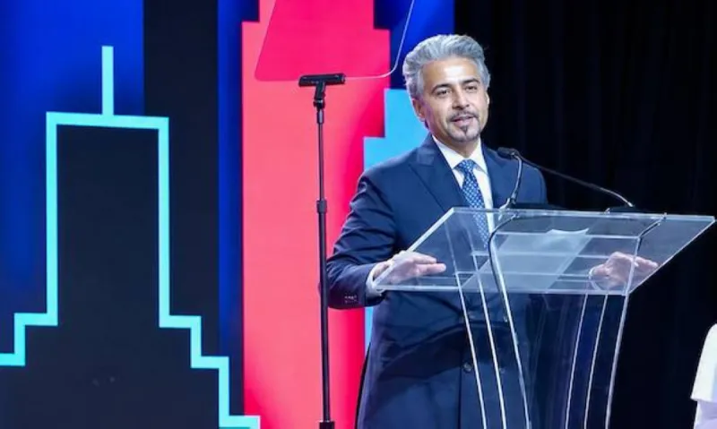 Ahmed bin Rakkad Al Ameri delivers the keynote address at the American Library Association conference opening ceremony in Chicago, representing Sharjah as the first non-US speaker in the event's 150-year history.