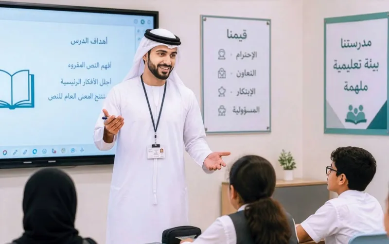 A classroom in a Dubai private school where Emirati and expatriate teachers work alongside students as part of the emirate's drive to boost national teaching staff.