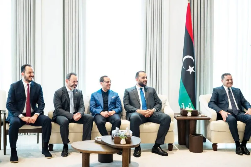 Sheikh Mohamed bin Zayed Al Nahyan receives Libyan Prime Minister Abdul Hamid Dbeibah during a working visit to the United Arab Emirates.