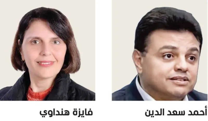 Two Egyptian film stars posing together at a cinema promotional event, representing the artistic duo trend driving a revival at the Egyptian box office.