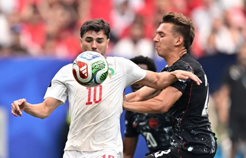Ibrahim Diaz of Morocco in action during the 2026 World Cup quarter-final qualification match against Canada at NRG Stadium in Houston.