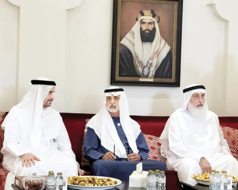 Sheikh Nahyan bin Mubarak Al Nahyan offering condolences at a mourning majlis.