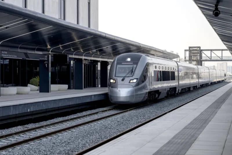 Passengers gather at Fujairah's Etihad Rail station during the launch of the first preliminary passenger services on the Abu Dhabi route.