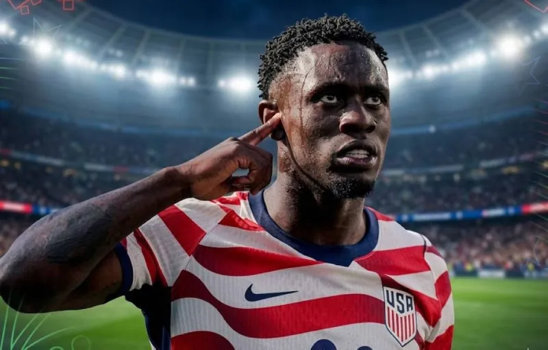 Folarin Palogun celebrating a goal for the United States national team during the 2026 World Cup.