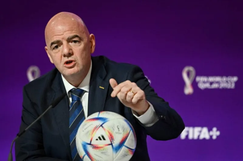 FIFA president Gianni Infantino speaks at a press conference in the context of the 2026 World Cup.