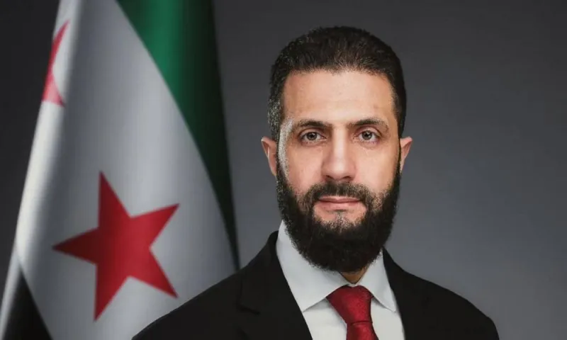 Syrian President Ahmed al-Sharaa meeting with French President Emmanuel Macron in Damascus.