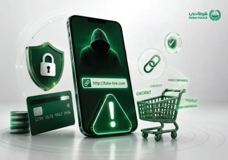 Dubai Police logo displayed in the context of a public warning about online fraud impersonating consumer protection services.