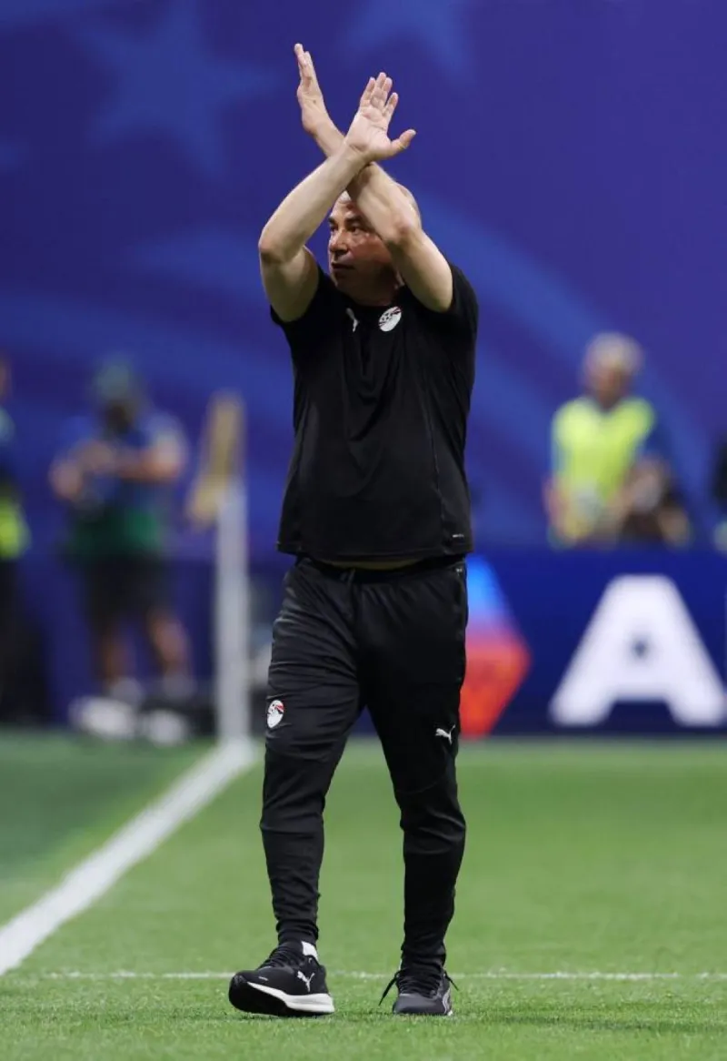Egypt head coach Hossam Hassan speaking to reporters following his team's 2026 World Cup round-of-16 defeat to Argentina.