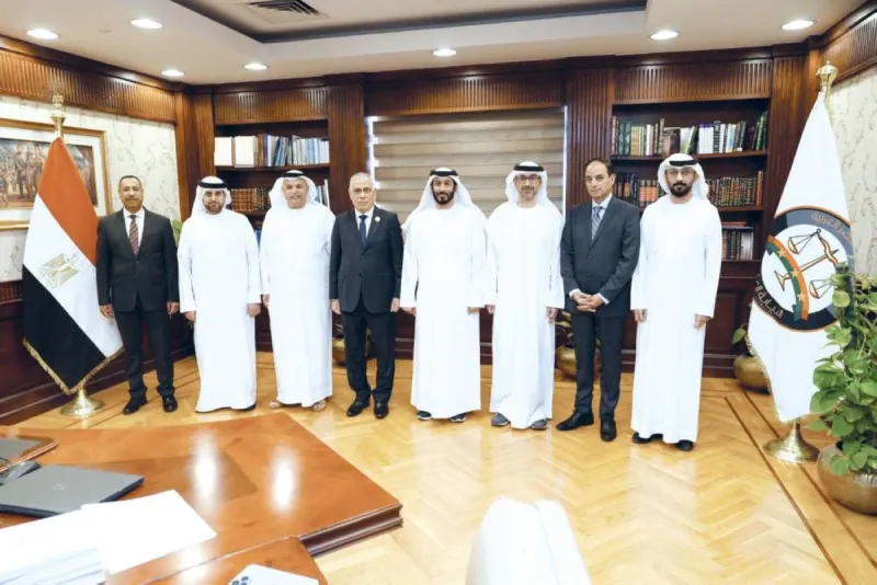 Judge Abdulqader Musa Mohammed of Dubai Courts meets with Egyptian Prosecutor General Mohamed Shawky during an official visit to the Egyptian Public Prosecution headquarters.